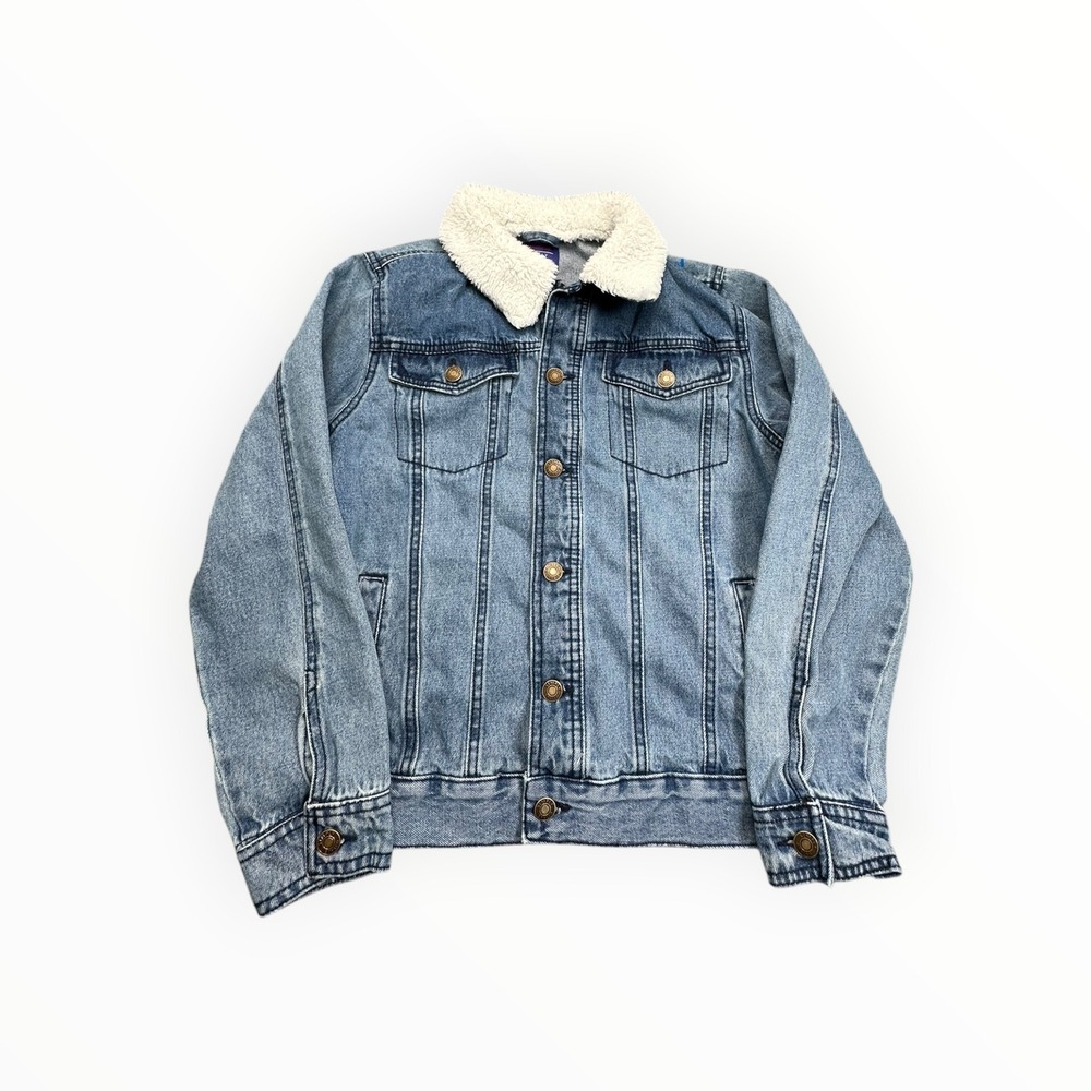 Simply‎ Styled Denim Jacket Girls L 14/16 Blue Sherpa Collar Trucker Jean Coat